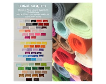 Wool Mix and Super Soft Washable Felt | 70+ Colours | Sizes 22cmsq "A4" (22x30cm) 45x45cm or 90x45cm | P&P only 70p regardless of quantity