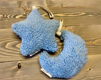 Pacifier Holder Star Crescent Moon Blue Paci Holder Plush Paci Holder Minky Baby Shower Gift New Baby Gift Gender Neutral Binky Holder
