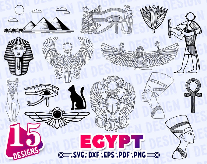 Egyptian Svg Bundle, Egyptian Svg, Egyptian Clipart, Pharaoh Svg, Egypt ...