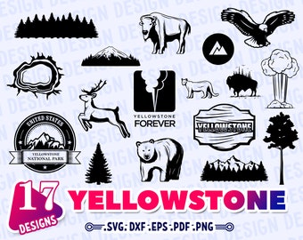 YELLOWSTONE SVG, yellowstone park svg, national park svg, eagle svg, bison svg, bear svg, lineart svg, stencil, svg files for cricut, print