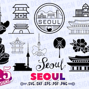 SEOUL SVG, seoul vector skiline, seoul silhouet, seoul iillustration, clipart, stencil, vector, sticker, cut file, overzicht, monogram, vinyl