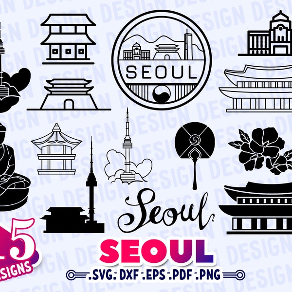 SEOUL SVG, seoul vector skiline, seoul silhouette, seoul iillustration, clipart, stencil, vector, decal, cut file, outline, monogram, vinyl