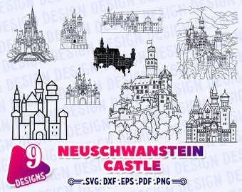 NEUSCHWANSTEIN CASTLE SVG,  castle svg, neuschwanstein print Svg, romantic castle svg, germany castle svg, Castle Decal, design,print file