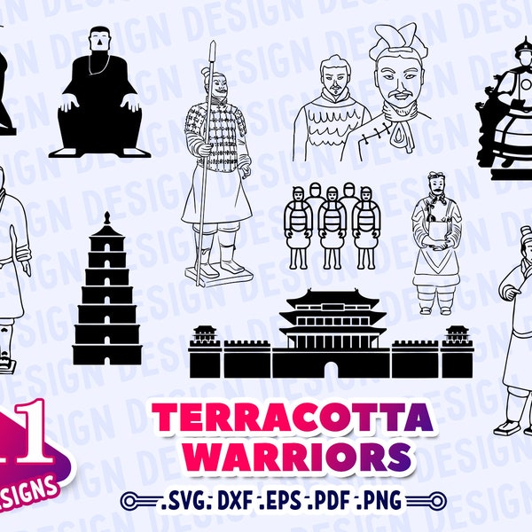 TERRACOTTA WARRIOR SVG, soldats en terre cuite svg, guerrier chinois svg, silhouette, clipart, pochoir, vecteur, décalque, contour, monogramme, impression