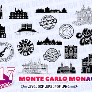 モンテカルロ SVG、モナコ SVG、モンテカルロ スカイライン SVG、バケーション クリップアート SVG、旅行 SVG、クリカット用 SVG ファイル、シルエット カメオ SVG、印刷