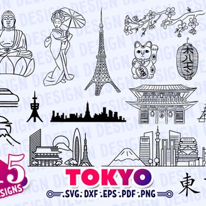 TOKYO SVG, JAPAN Svg, kokeshi japanese svg, japan clipart svg, tokyo clipart, tokyo skyline svg, tokyo printable, decal, vinyl, stencil, dxf