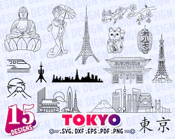 TOKYO SVG, JAPAN Svg, kokeshi japanese svg, japan clipart svg, tokyo clipart, tokyo skyline svg, tokyo printable, decal, vinyl, stencil, dxf