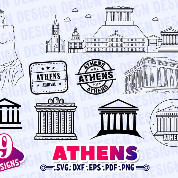 ATHENS SVG, Greece svg, ancient capital svg, acropolis svg, athens clipart, athens stencil, sthens silhouette, vinyl athens, outline, print