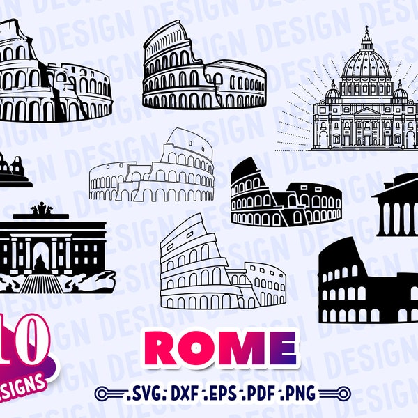 ROME SVG, colosseum svg, ITALY Svg, rome silhouette, rome skyline svg, vacation clipart svg, rome clipart, cuttable designs svg, decal, dxf