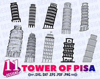 TOWER Of PISA SVG, italy svg, world landmark svg, pisa silhouette, pisa scrapbooking, travel svg, holiday svg, vinyl, outline, stencil, dxf