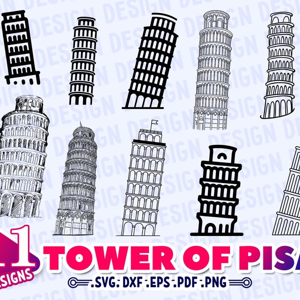 TOUR DE PISA SVG, italie svg, svg point de repère mondial, pise silhouette, pise scrapbooking, voyage svg, vacances svg, vinyle, contour, pochoir, dxf