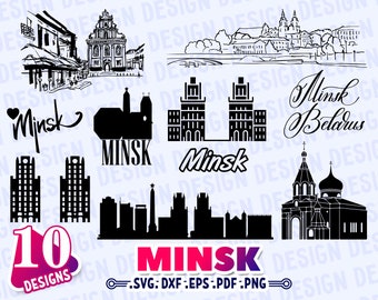 MINSK SVG, Belarus svg, Minsk Skyline svg, Travel svg, Minsk Belarus svg, Minsk silhouette, decal, cut file, outline, monogram, dxf, pattern