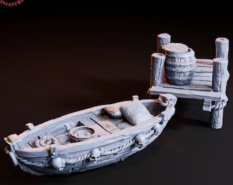 Ork Boot und Dock (Scenery) • 28mm • Tabletop • Fantasy • D&D • Dungeons and Dragons • Pathfinder • DSA • Flesh of Gods