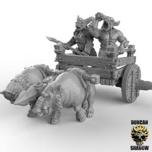 Beastmen Chariot 32mm Fantasy Miniatures - Tabletop Wargaming Kampfwagen with Beast Steeds, Fantasy RPG Terrain by Duncan Shadow