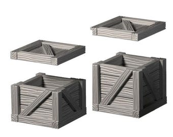 Holzkisten mit losen Deckeln - 3D gedruckt - beleuchtet - Fat Dragon Games 28mm - Ultimate Dragonlock - Scenery - Terrain