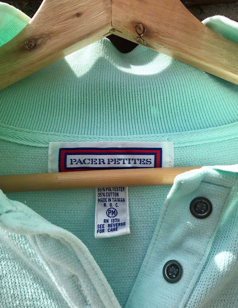 80s Vintage Cropped Polo Mint Green Womens Petite Medium