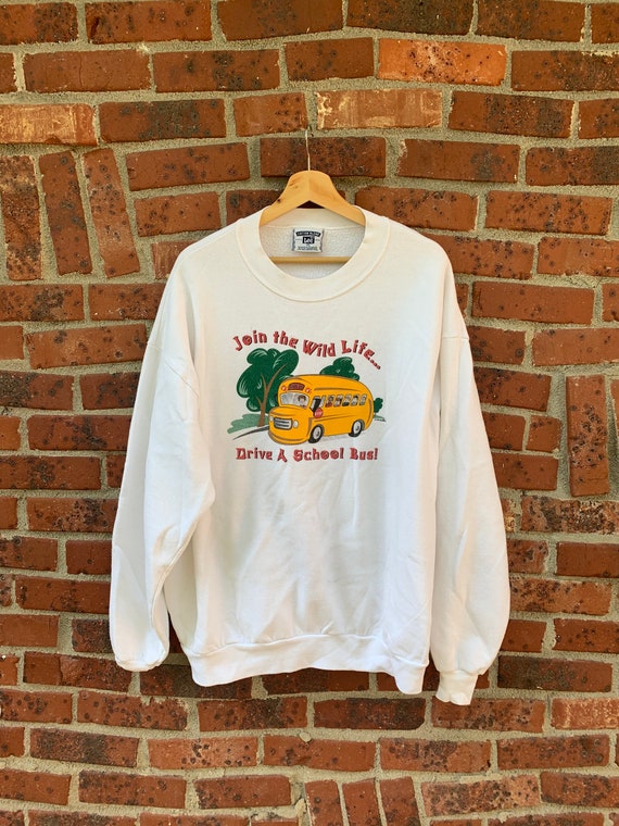 Vintage 1989 Drive a School Bus white crewneck swe