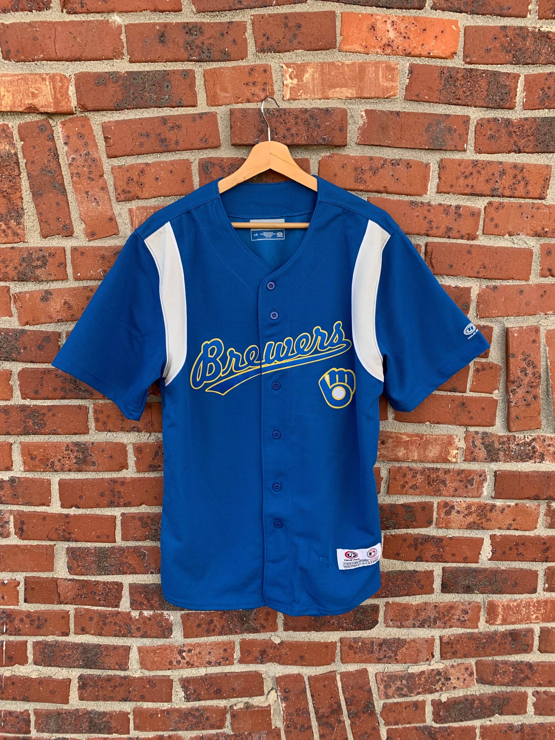Vintage 90s Milwaukee Brewers True Fan Blue Jersey. Medium 
