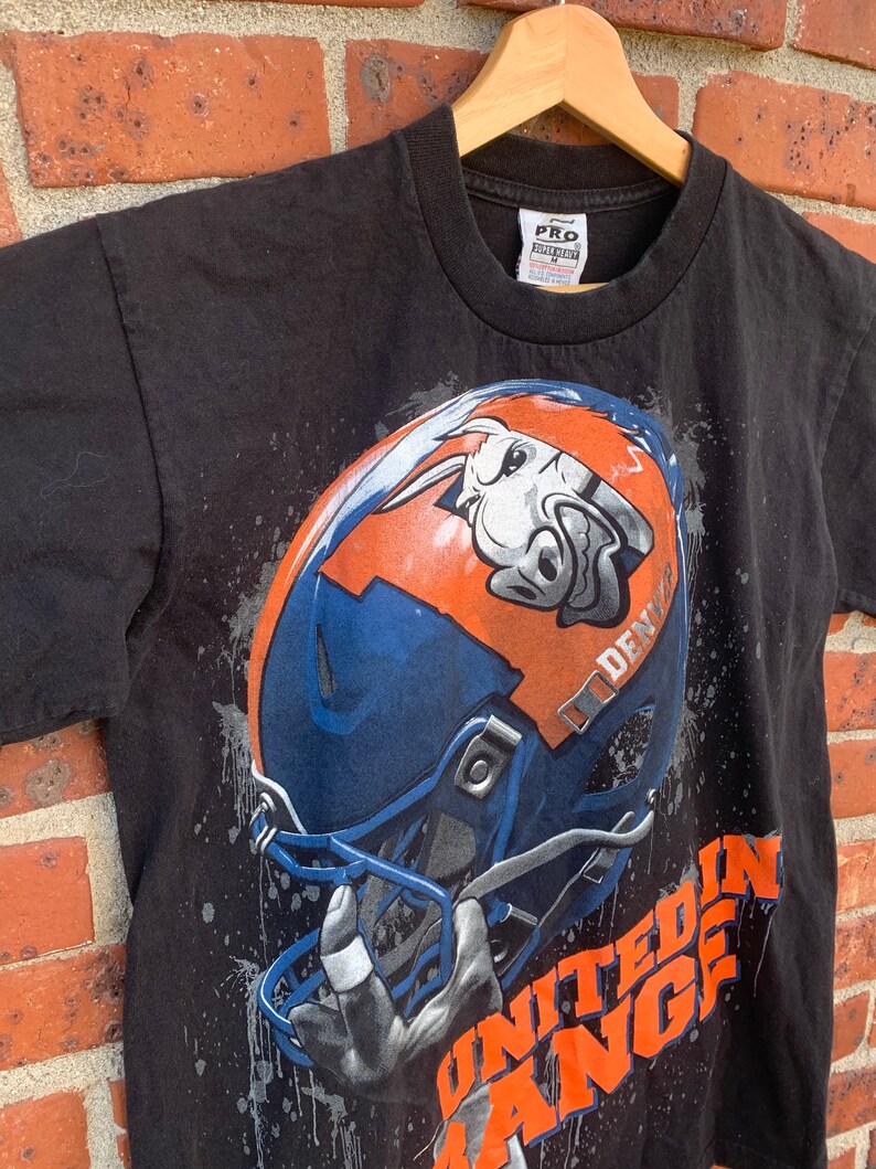 Vintage 80s or 90s Denver Broncos black graphic shirt