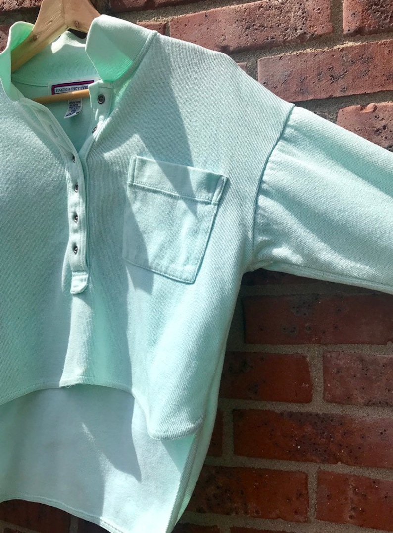 80s Vintage Cropped Polo Mint Green Womens Petite Medium