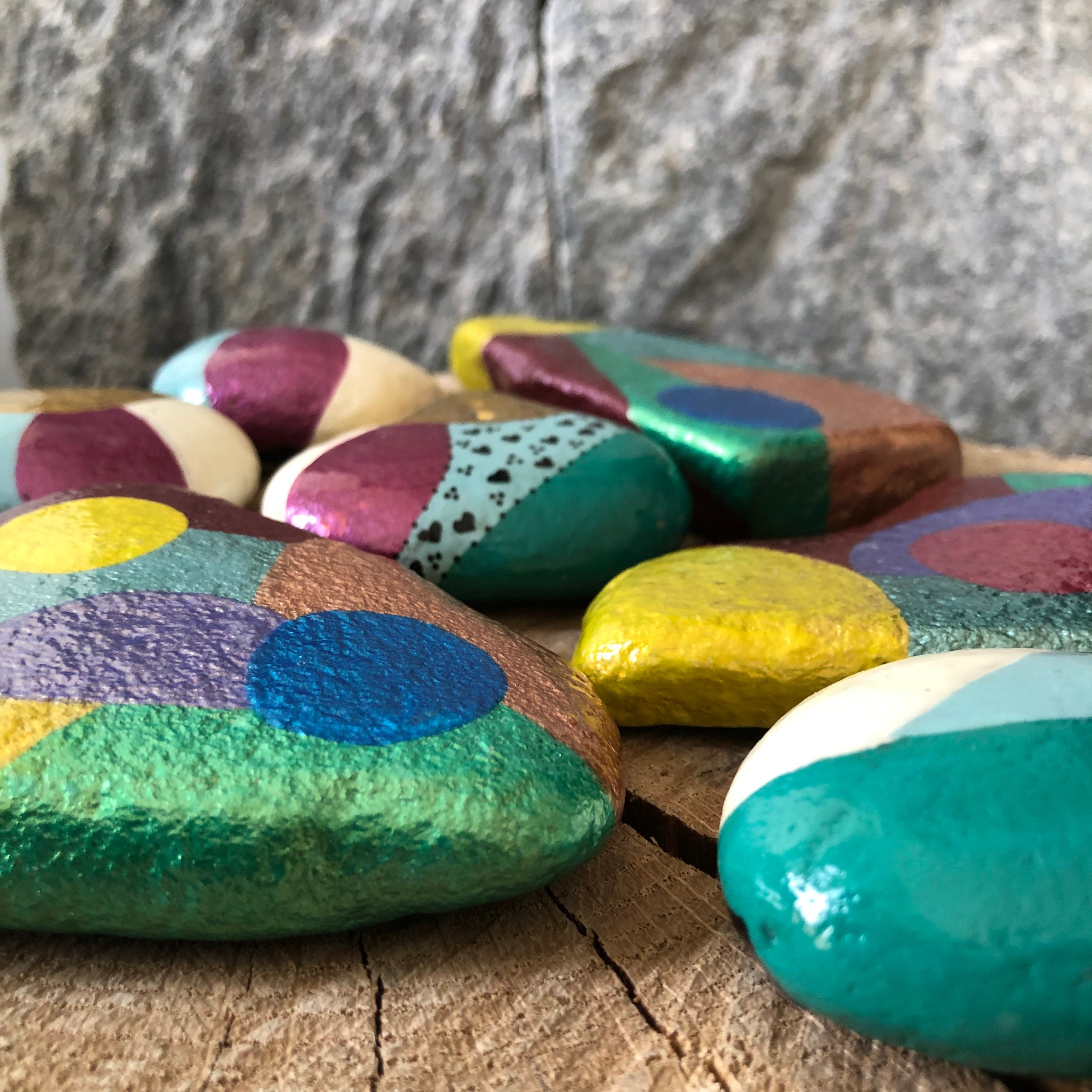 Color Painted Rocks Hand Painted Rocks, Color Block Art With Colorful Metallics for Home ...