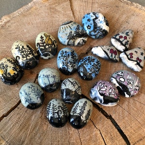 Hand Painted Rocks, Original Collectible Art for Tiered Tray, Home Decoration, Nature Inspired Gift, Nature Lover Art, Nature Painted Rock