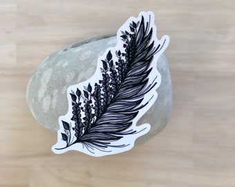 Hand Drawn Sticker, Nature Feather Vinyl Sticker, Waterproof & High Quality, Makes Great Card Insert or Gift for Nature Lover. Best Seller.
