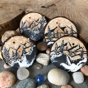 Wood Slice Ornament, Mountain Ornament, Cabin Ornament, Mountain Lover Gift