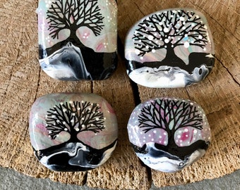 Painted Rocks, Tree Painted Rocks, Paint Pour Rocks, Nature Inspired Art, Nature Inspired Decoration, Painted Stone, Tree Lover Gift, Gift