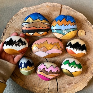 Hand Painted Rocks, Mountain Painted Rocks Sold Individually. Mountain Art. Great Gift for Mountain Home, Hiker Gift, Outdoors Lover.