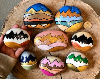 Hand Painted Rocks, Mountain Painted Rocks Sold Individually. Mountain Art. Great Gift for Mountain Home, Hiker Gift, Outdoors Lover.