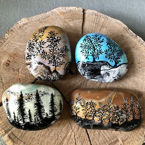 Large Hand Painted Rocks, Nature Inspired Original Art for Home Decoration, Doorstop or Bookend. Sold Individually. Great Hostess Gift