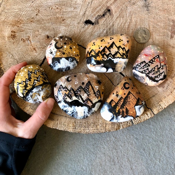 Hand Painted Rocks | Signature Art | Collectible Art | Painted Stones | Mountain Art | Nature Art | Cabin Theme Decor | Handmade Gift