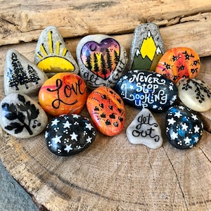 Hand Painted Rocks, Assorted Selection of Painted Stones, Sold as Separate Sets That Make Fun Gifts for Home Decorations.