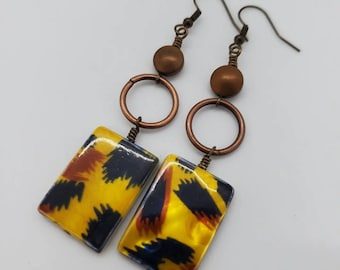 Tiger Print Earrings: Copper Accent, Gold Hooks