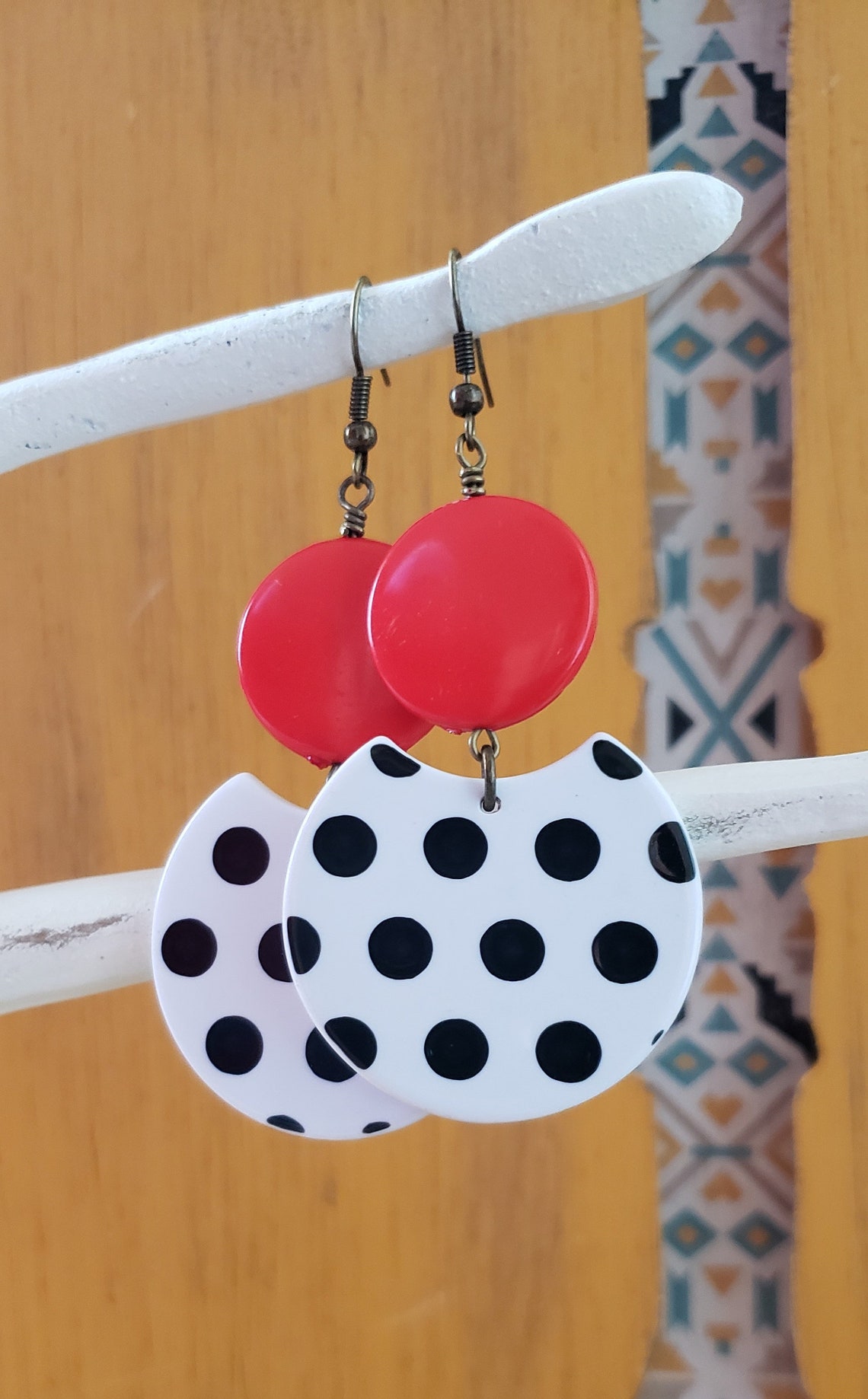 Red Polka Dot Earrings Black and White Polka Dot Acrylic Etsy