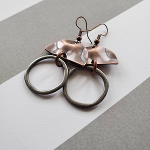 Kupfer Sphere Ohrringe | Kupfer Halbkreis Anhänger Gunmetal Ring Kupfer Fisch-Haken