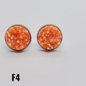 Assorted Colors Round Faux Druzy Earrings | 12mm Green and Orange Tones