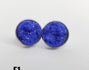 Pendientes de drusa sintética de colores variados, redondos, 12 mm, tonos azules