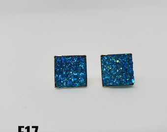 Verschiedene Farben Square Faux Druzy Ohrringe | 12 x 12 mm Blau, Silber und Goldtöne