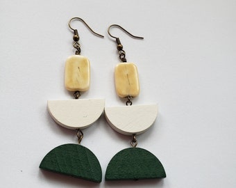 Pendientes de madera de gaulteria hechos a mano: pendientes geométricos colgantes