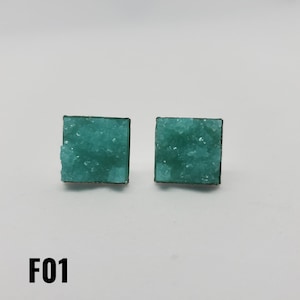 Assorted Colors Square Faux Druzy Earrings | 12x12mm Bright, Neon Tones