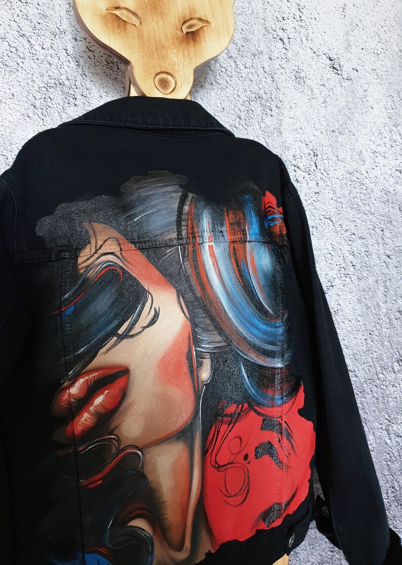 Customized denim jacket Hand painted black jacket women/'s Hand painted denim Jacket painted Custom jacket for woman Denim art Jacket custom