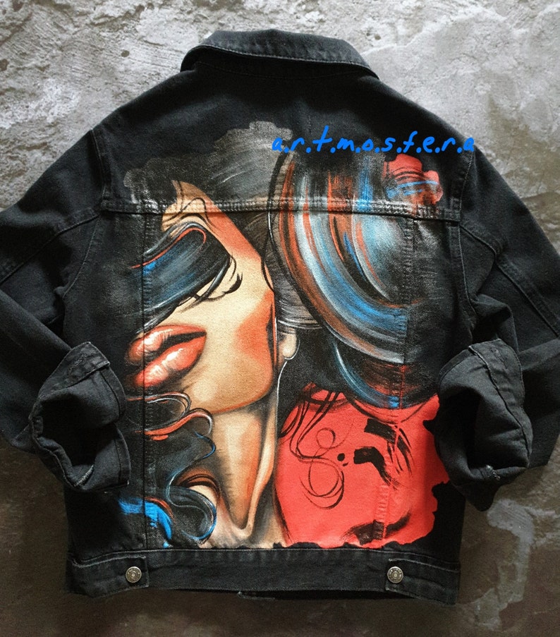 Customized denim jacket Hand painted black jacket women/'s Hand painted denim Jacket painted Custom jacket for woman Denim art Jacket custom