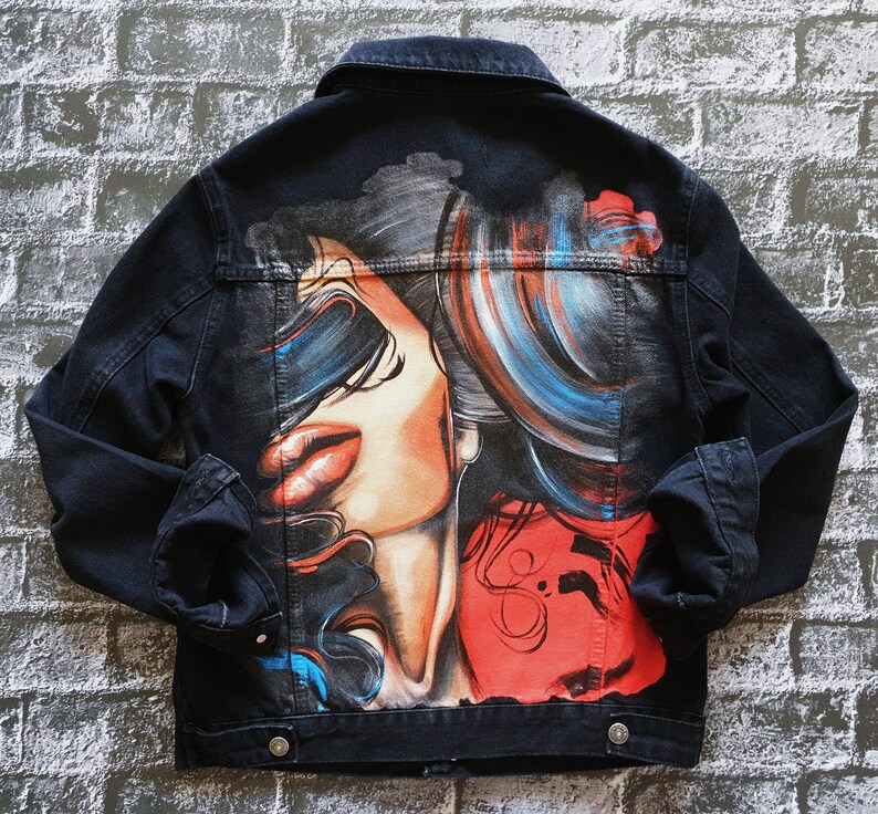 Customized denim jacket Hand painted black jacket women/'s Hand painted denim Jacket painted Custom jacket for woman Denim art Jacket custom