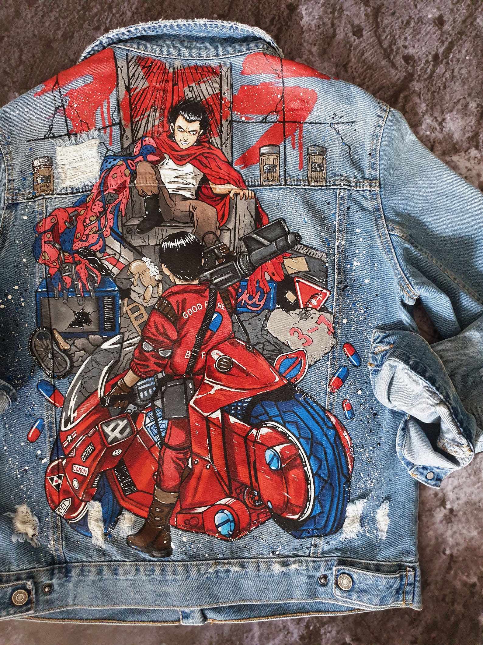 Denim jacket custom whit Akira Hand painted jacket men's | Etsy