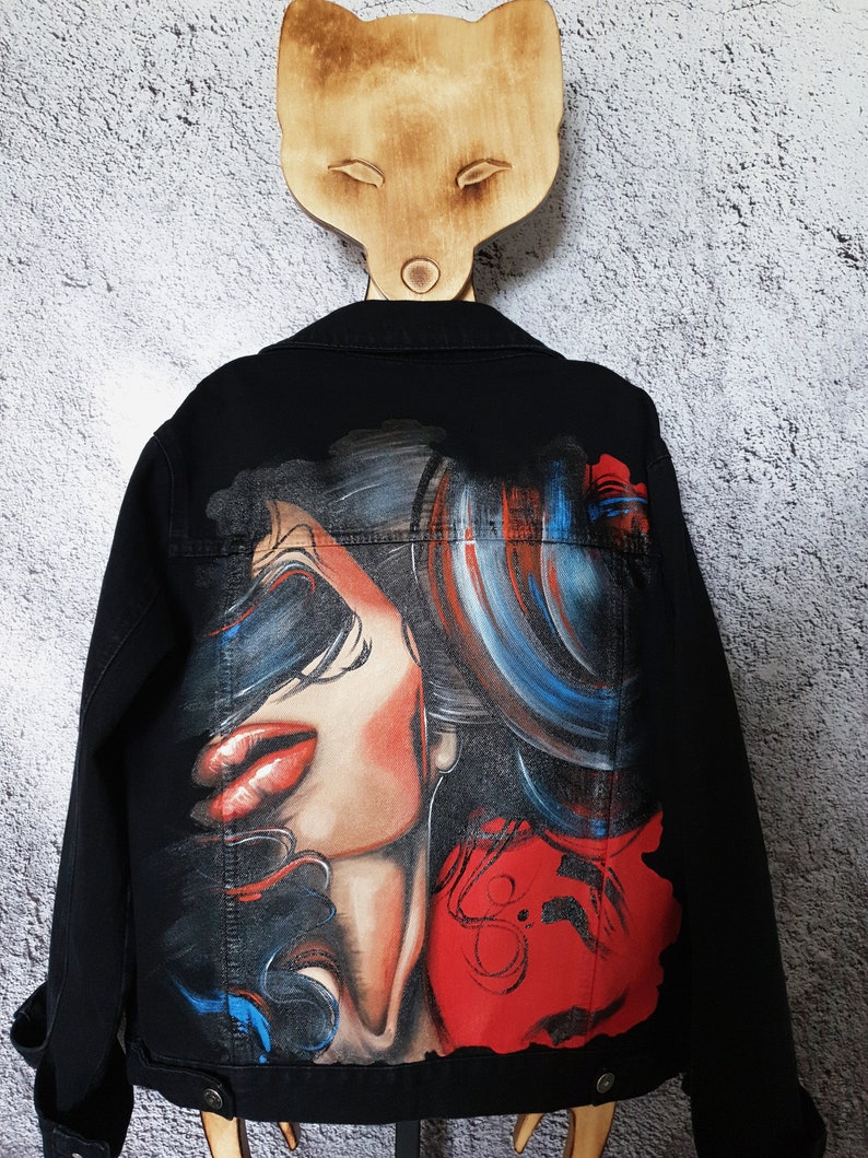 Customized denim jacket Hand painted black jacket women/'s Hand painted denim Jacket painted Custom jacket for woman Denim art Jacket custom