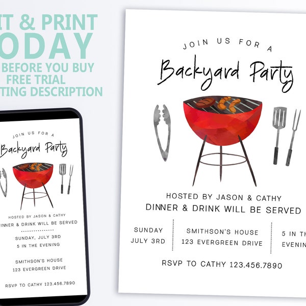 EDITABLE Summer Backyard BBQ Party Invitation Instant Download Image Printable Template Corjl Birthday Garden Porch Party Grill & Chill