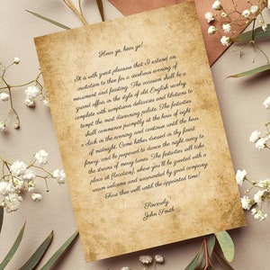 EDITABLE Vintage Cursive Theme Birthday Party Invitation Instant Download Image File Invite E-vite Template Canva Distress old stained paper