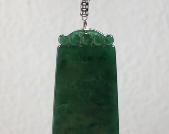 28.5 mm Grade A Icy Dark Green Wuji Carved Bat Jadeite Jade Pendant